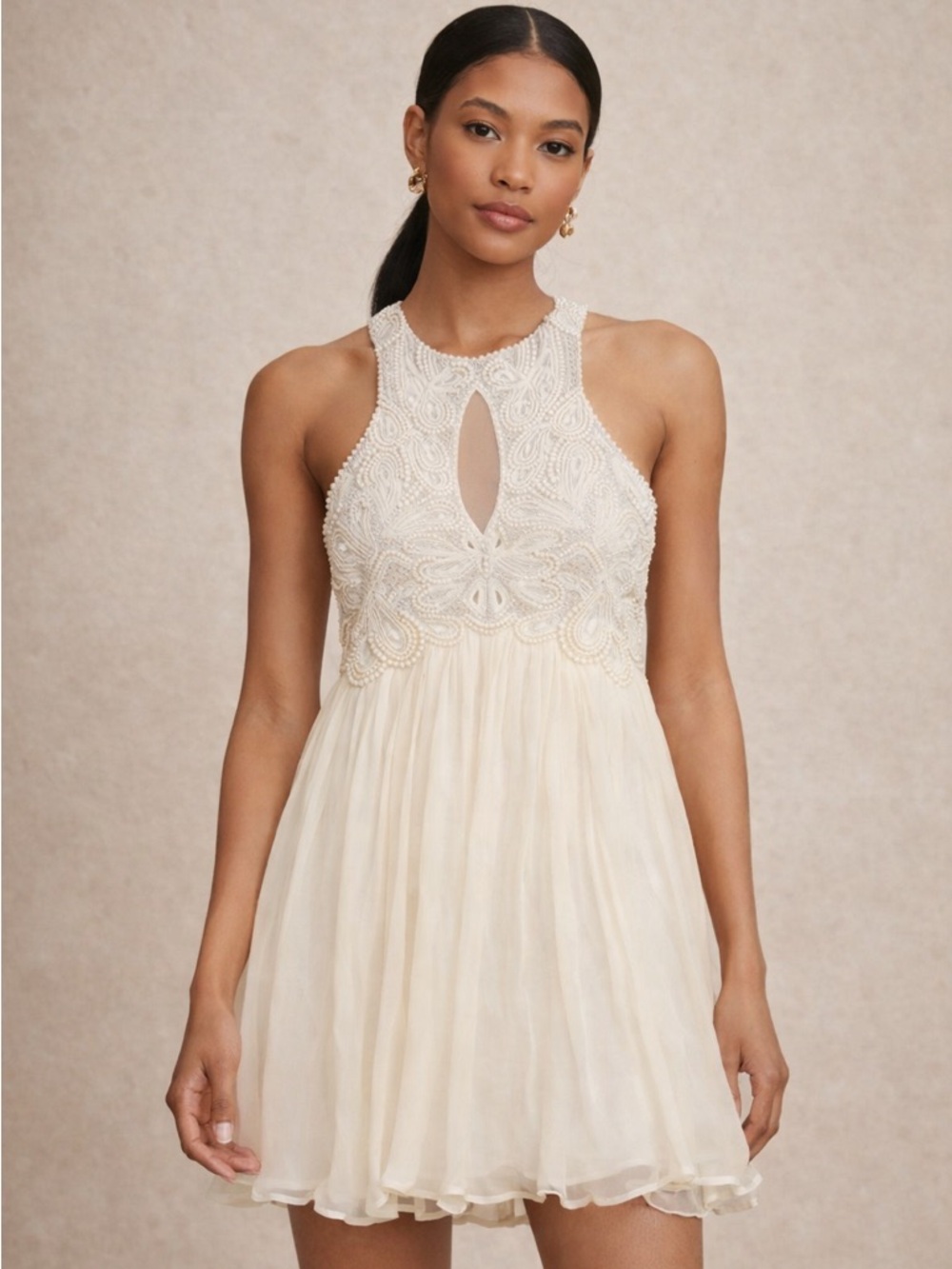 Free People x REVOLVE Pearlie Mini Dress in Pearl Combo